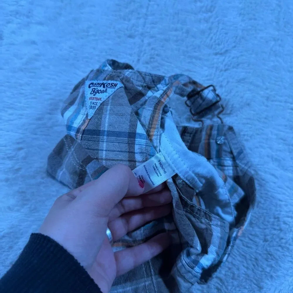 Vintage OshKosh B’Gosh Brown Plaid Boys Overalls